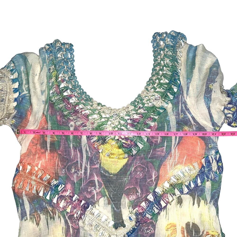 Adore Boho Hippie Colorful Abstract Floral Crochet Festival Top Size Large - Picture 12 of 13